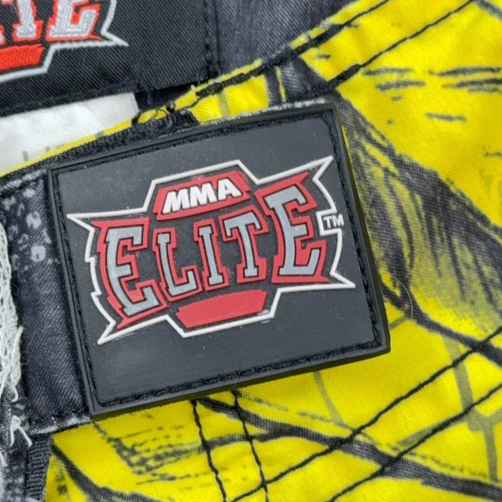 MMA Elite Board Shorts Men Large Yellow Gray Swim Trunks Skull Wings AOP Y2K